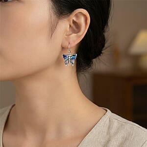 Bali Legacy Abalone Shell Double Side Butterfly Earrings in Sterling Silver