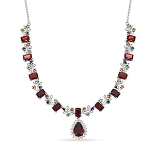 GP Italian Garden Collection Premium Mozambique Garnet and Multi Gemstones 12.30 ctw Necklace in Rhodium Over Sterling Silver 18-20 Inches (Del. in 8-10 Days)