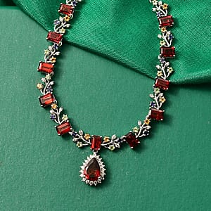 GP Italian Garden Collection Premium Mozambique Garnet and Multi Gemstones 12.30 ctw Necklace in Rhodium Over Sterling Silver 18-20 Inches (Del. in 8-10 Days)