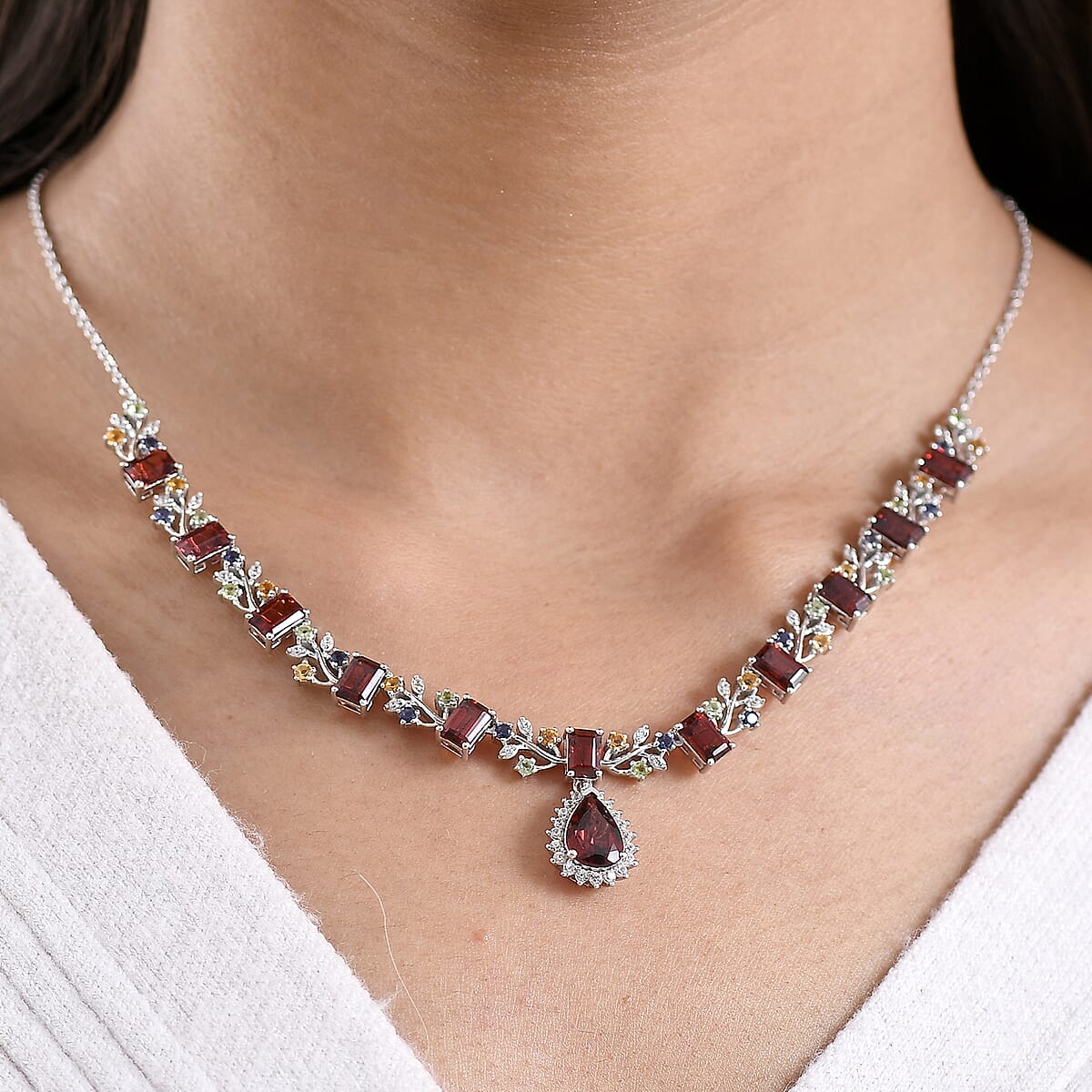 GP Italian Garden Collection Premium Mozambique Garnet and Multi Gemstones 12.30 ctw Necklace in Rhodium Over Sterling Silver 18-20 Inches (Del. in 8-10 Days) image number 2