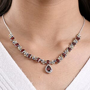 GP Italian Garden Collection Premium Mozambique Garnet and Multi Gemstones 12.30 ctw Necklace in Rhodium Over Sterling Silver 18-20 Inches (Del. in 8-10 Days)