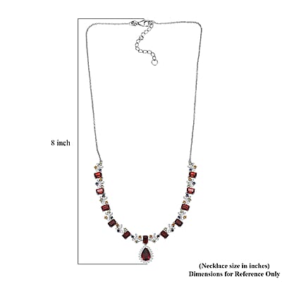 GP Italian Garden Collection Premium Mozambique Garnet and Multi Gemstones 12.30 ctw Necklace in Rhodium Over Sterling Silver 18-20 Inches
