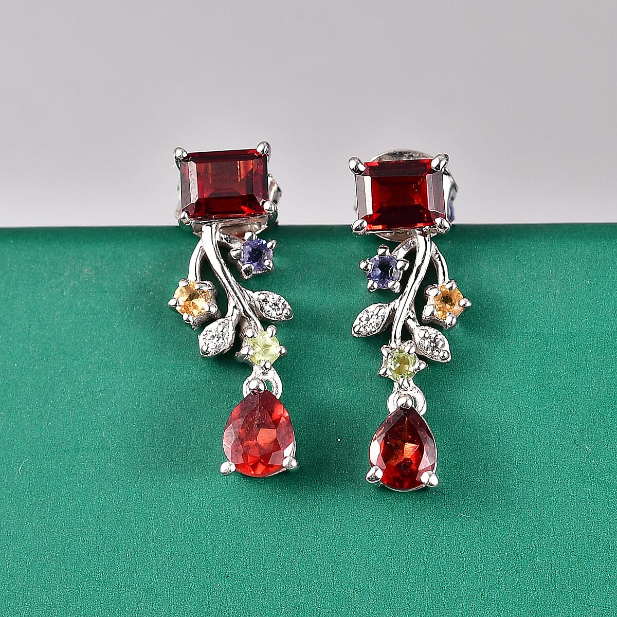 GP Italian Garden Collection Premium Mozambique Garnet and Multi Gemstone 2.40 ctw Earrings in Rhodium Over Sterling Silver image number 1