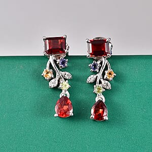 GP Italian Garden Collection Premium Mozambique Garnet and Multi Gemstone 2.40 ctw Earrings in Rhodium Over Sterling Silver