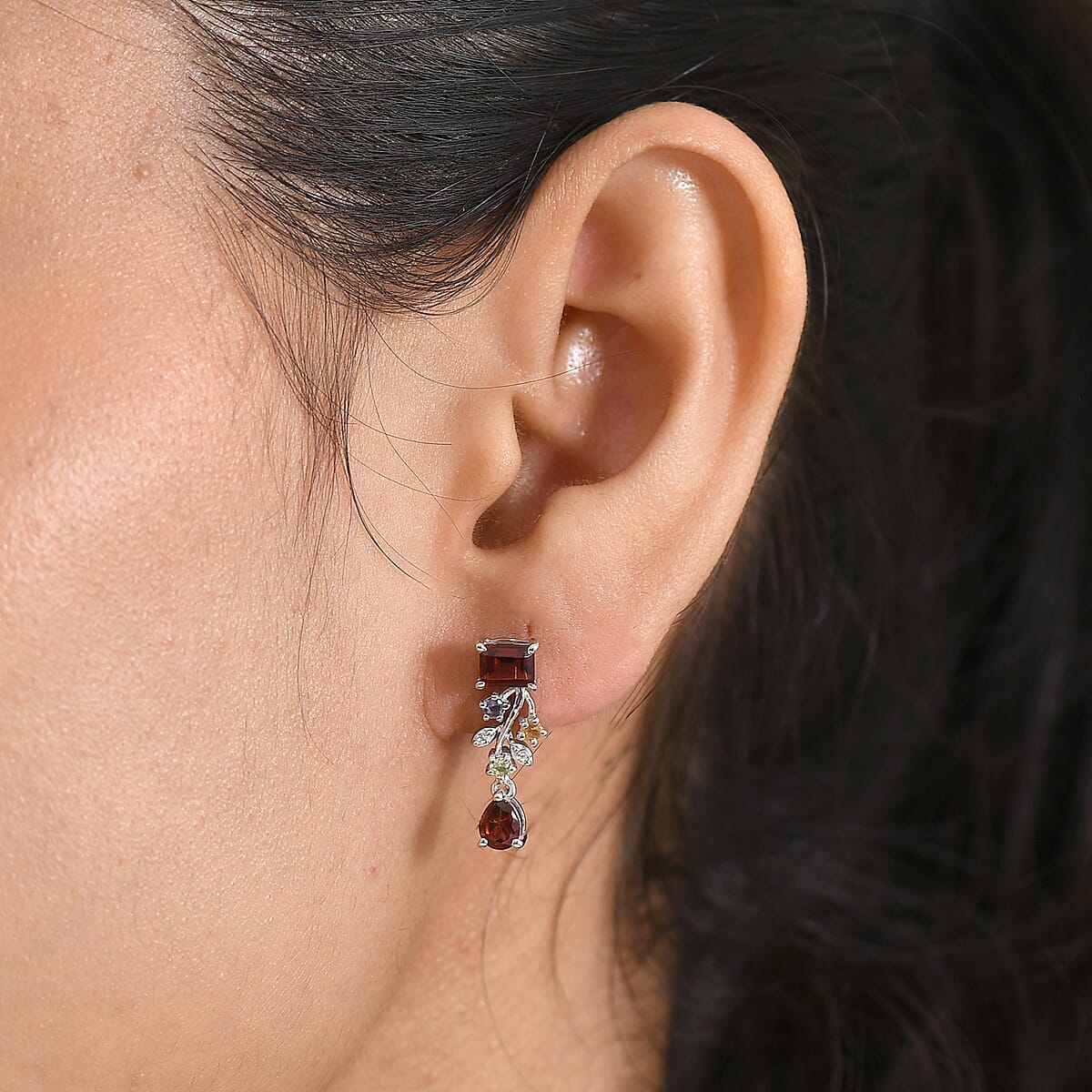 GP Italian Garden Collection Premium Mozambique Garnet and Multi Gemstone 2.40 ctw Earrings in Rhodium Over Sterling Silver image number 2