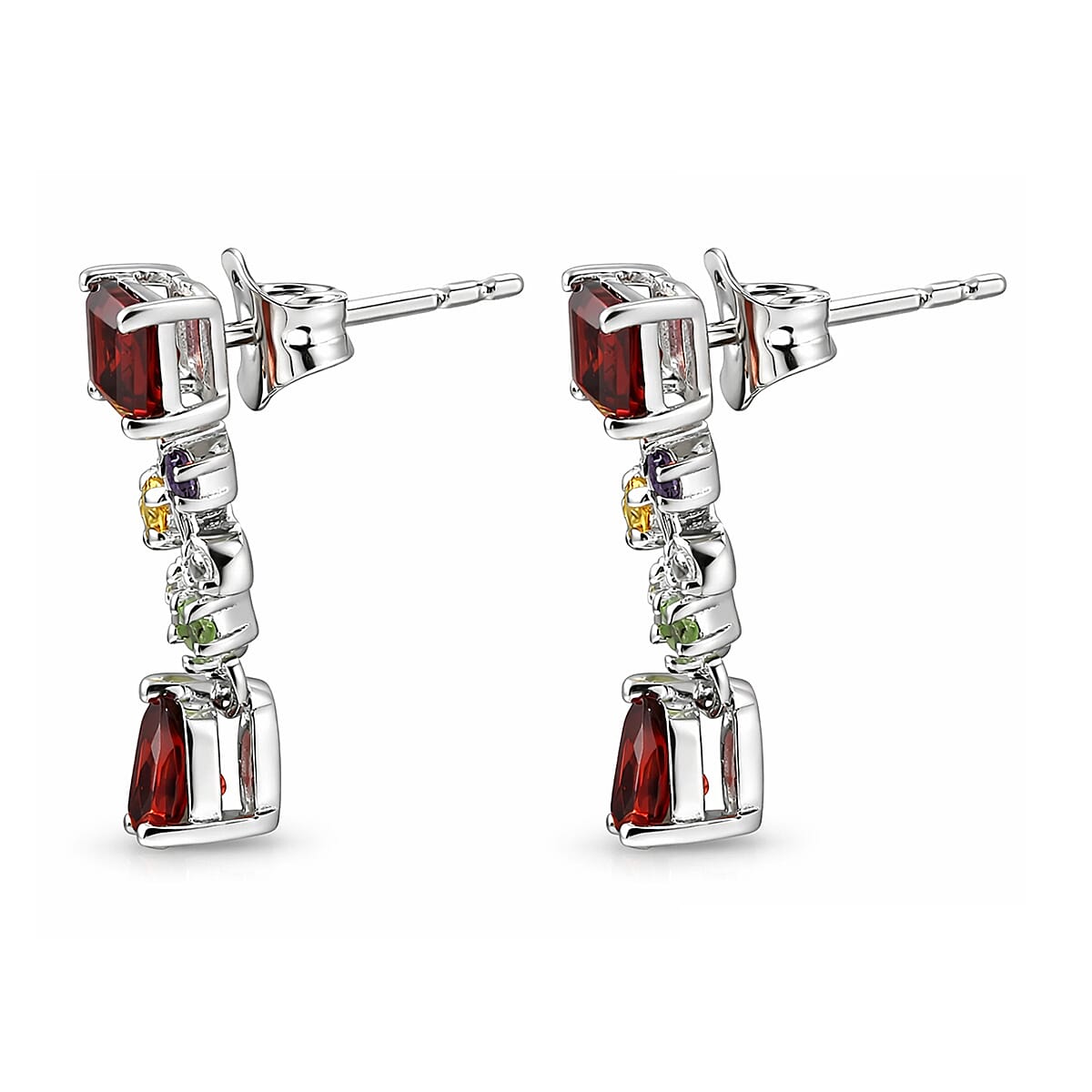 GP Italian Garden Collection Premium Mozambique Garnet and Multi Gemstone 2.40 ctw Earrings in Rhodium Over Sterling Silver image number 4