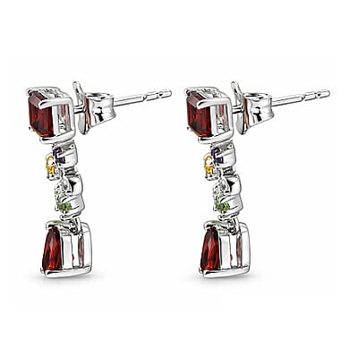 GP Italian Garden Collection Premium Mozambique Garnet and Multi Gemstone 2.40 ctw Earrings in Rhodium Over Sterling Silver