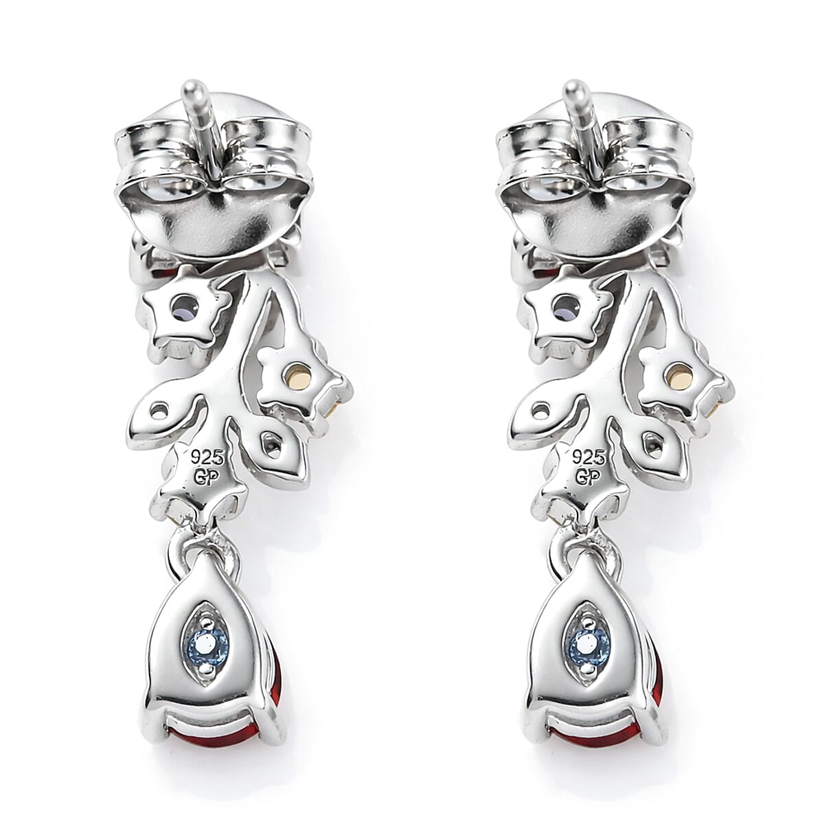 GP Italian Garden Collection Premium Mozambique Garnet and Multi Gemstone 2.40 ctw Earrings in Rhodium Over Sterling Silver image number 5