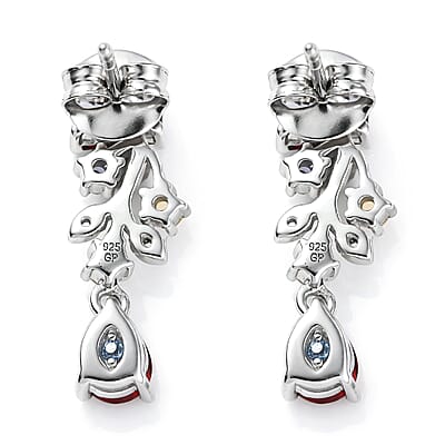 GP Italian Garden Collection Premium Mozambique Garnet and Multi Gemstone 2.40 ctw Earrings in Rhodium Over Sterling Silver