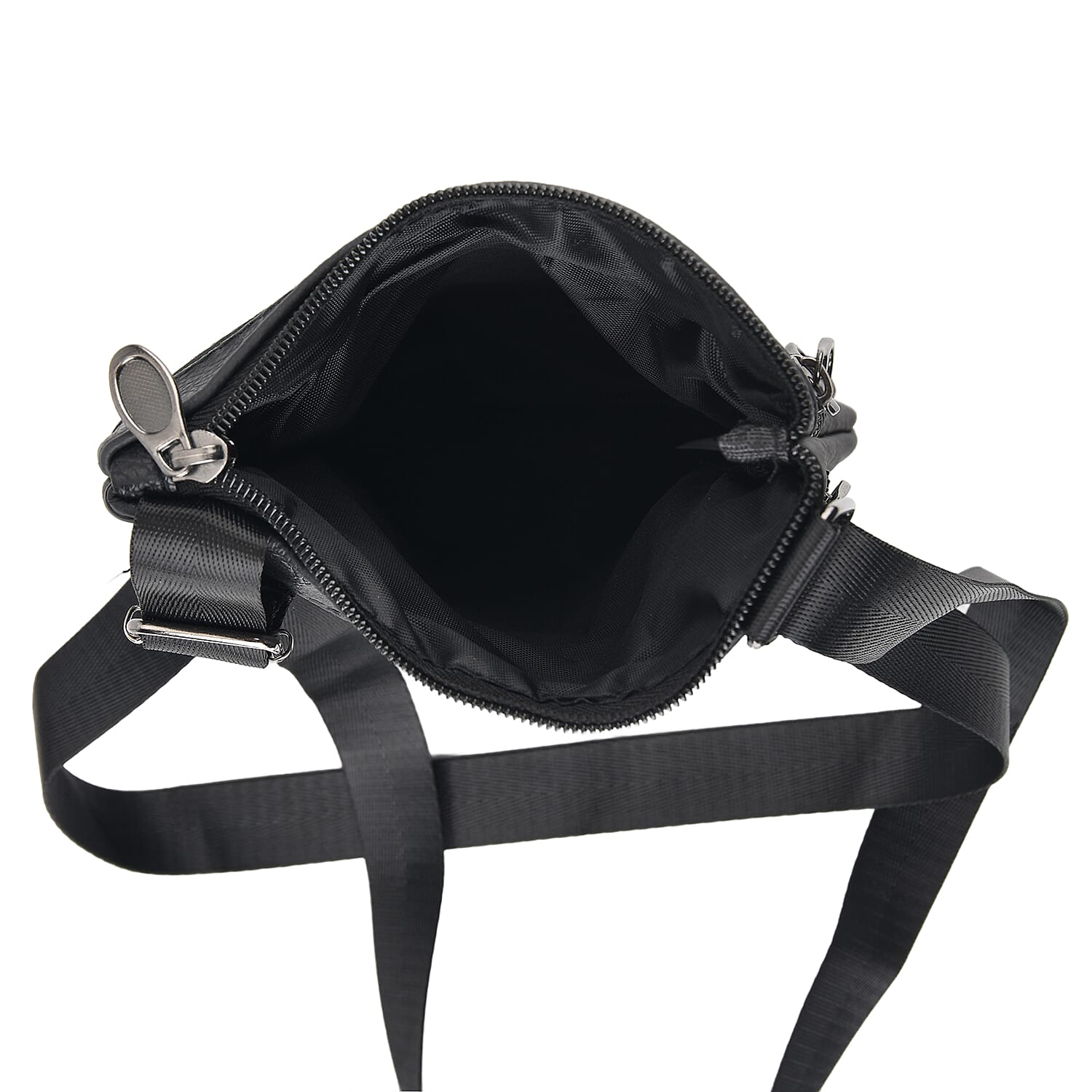 La Marey Black 4 Zippers Cowhide Leather Bag with Long Strap