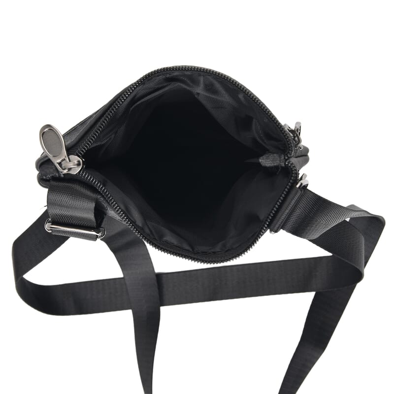 La Marey Black 4 Zippers Cowhide Leather Bag with Long Strap