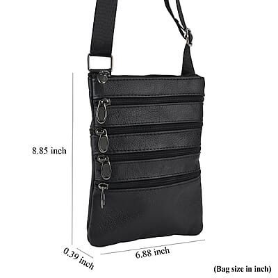 La Marey Black 4 Zippers Cowhide Leather Bag with Long Strap