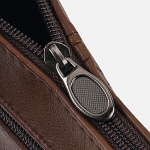 La Marey Brown 4 Zippers Cowhide Leather Bag with Long Strap