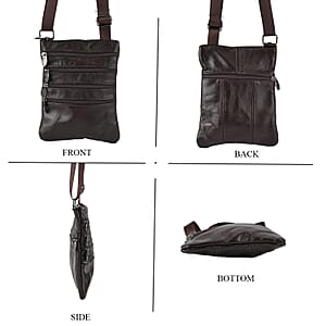 La Marey Coffee 4 Zippers Cowhide Leather Bag with Long Strap