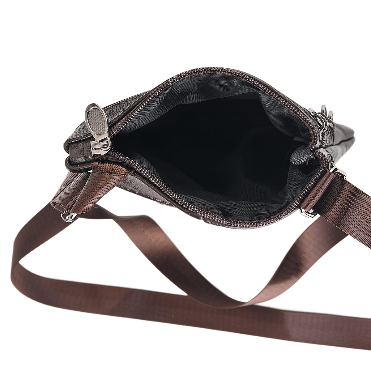 La Marey Coffee 4 Zippers Cowhide Leather Bag with Long Strap image number 2