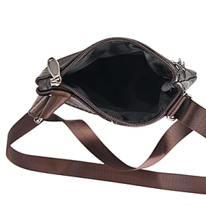 La Marey Coffee 4 Zippers Cowhide Leather Bag with Long Strap