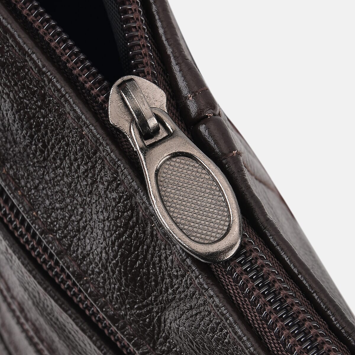 La Marey Coffee 4 Zippers Cowhide Leather Bag with Long Strap image number 3
