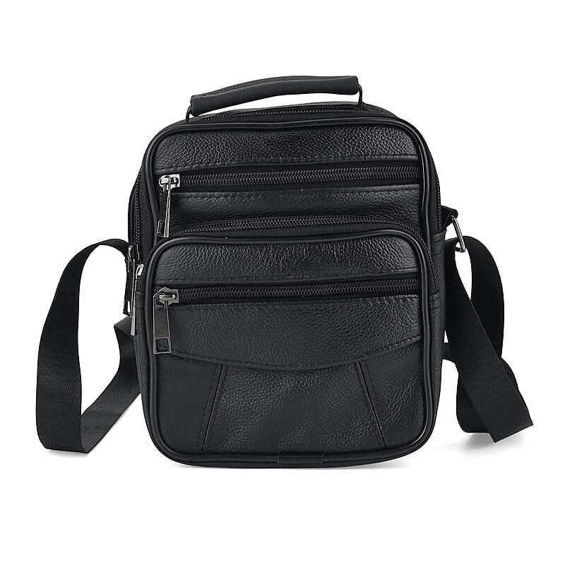 La Marey Black Genuine Cowhide Leather Bag with Shoulder Strap