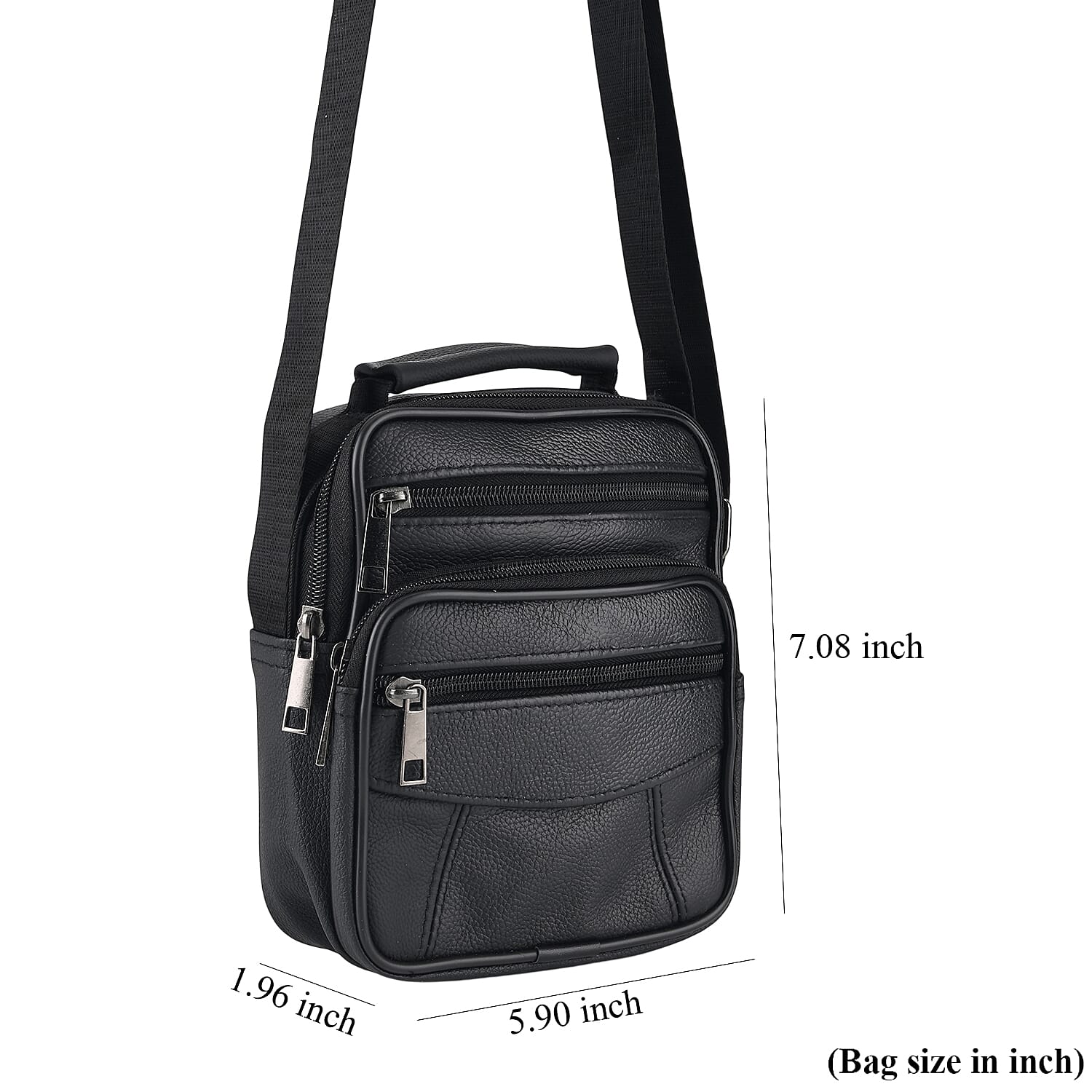 La Marey Black Genuine Cowhide Leather Bag with Shoulder Strap