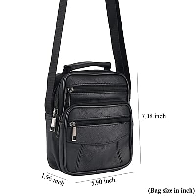 La Marey Black Genuine Cowhide Leather Bag with Shoulder Strap