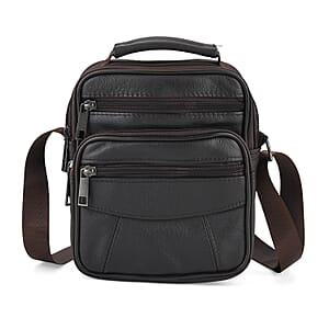 La Marey Brown Genuine Cowhide Leather Bag with Shoulder Strap