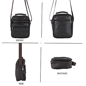 La Marey Brown Genuine Cowhide Leather Bag with Shoulder Strap