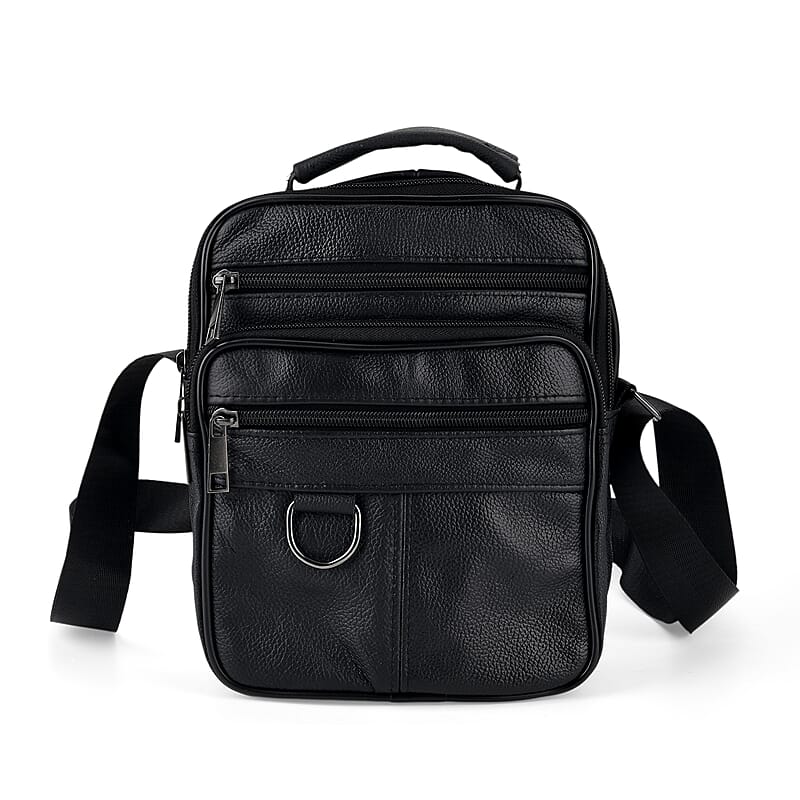 La Marey Black Cowhide Genuine Leather Crossbody Bag