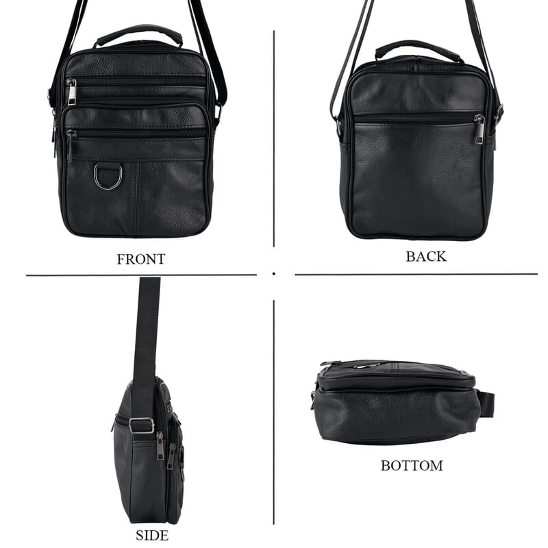 La Marey Black Cowhide Genuine Leather Crossbody Bag