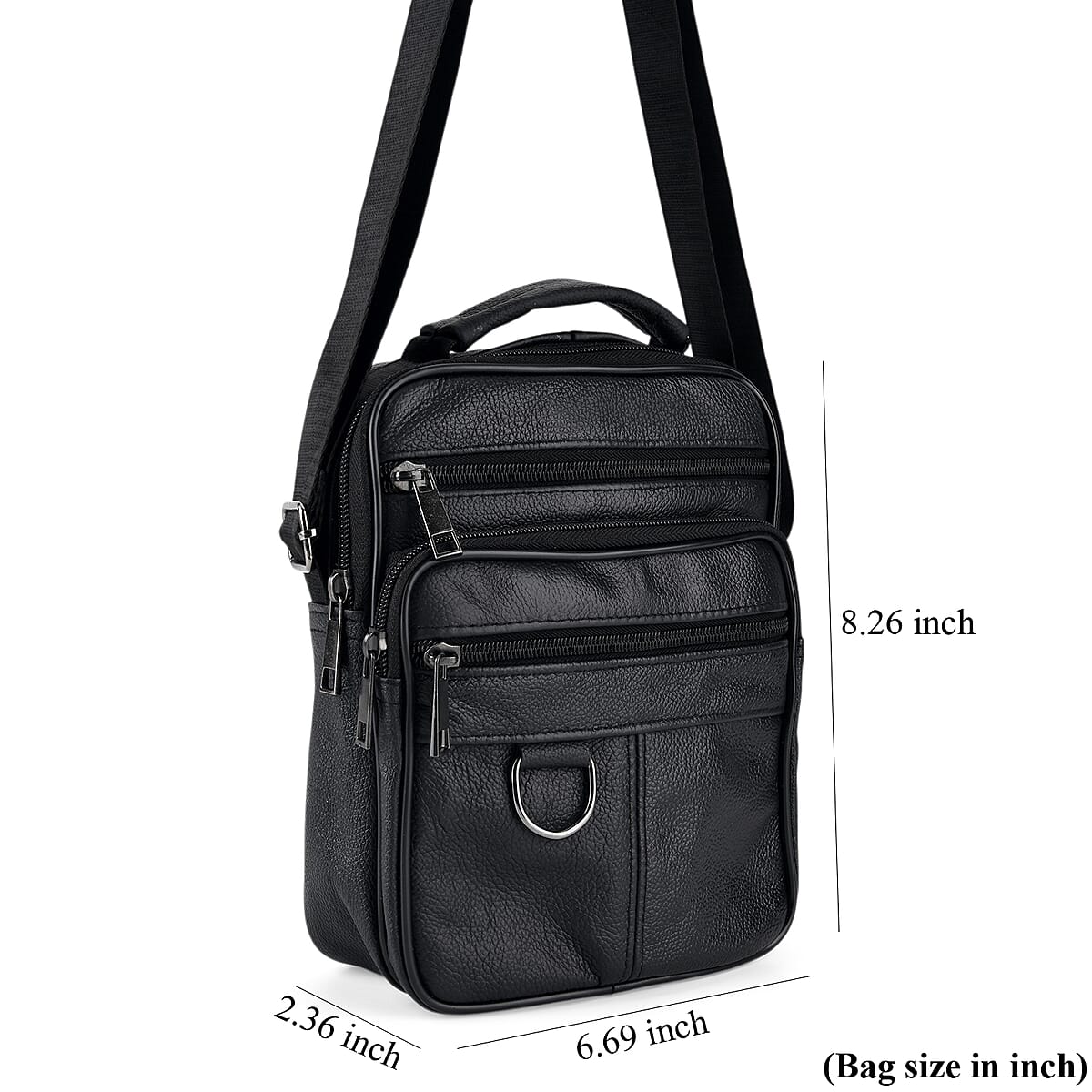 La Marey Black Cowhide Genuine Leather Crossbody Bag image number 4