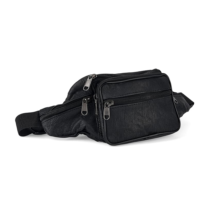 La Marey Black Genuine Cowhide Leather Fanny Pack