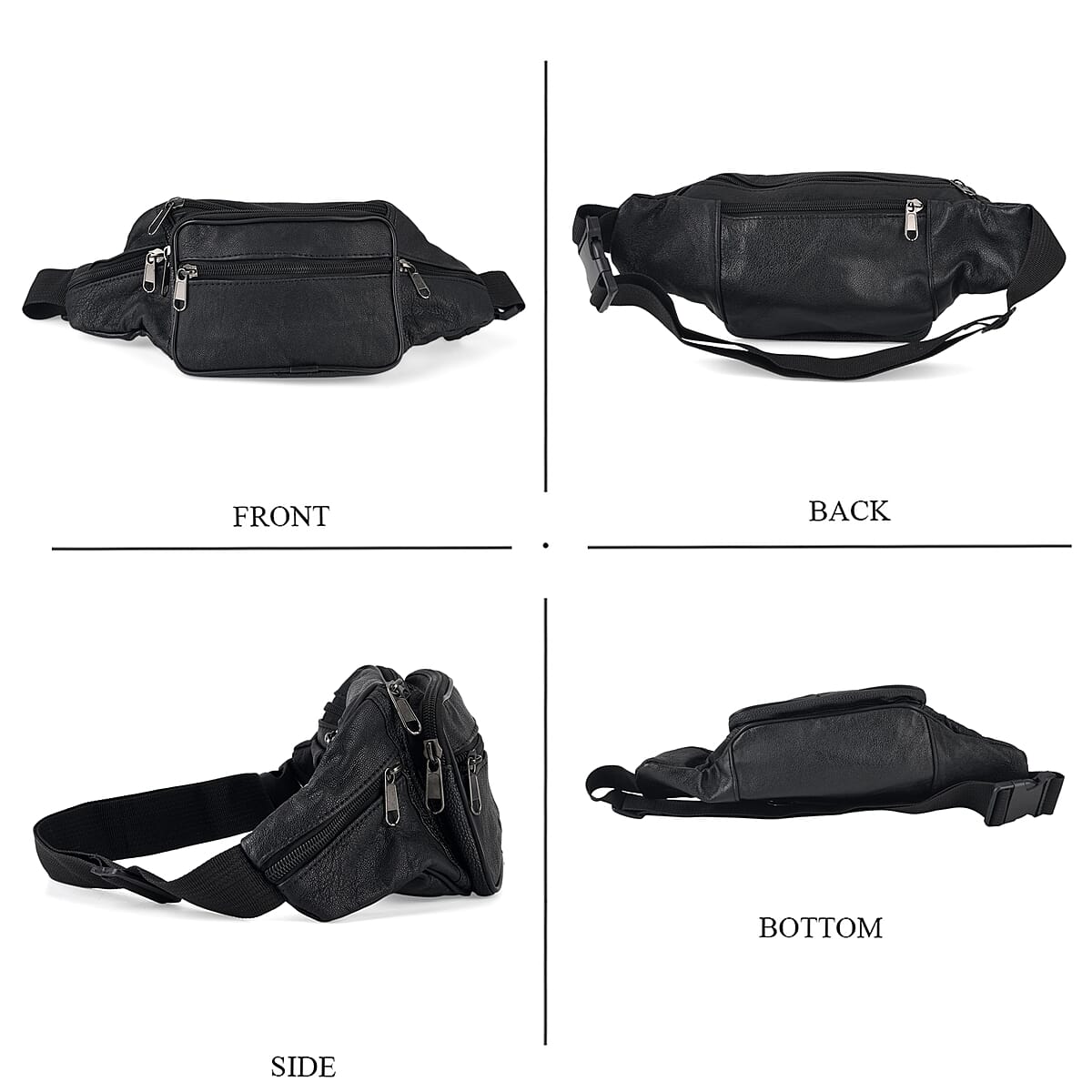 La Marey Black Genuine Cowhide Leather Fanny Pack image number 1
