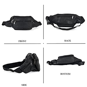 La Marey Black Genuine Cowhide Leather Fanny Pack