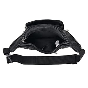 La Marey Black Genuine Cowhide Leather Fanny Pack