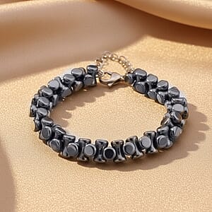 Bone Shape Terahertz 90.00 ctw Beaded Bracelet in Stainless Steel (7-9In)