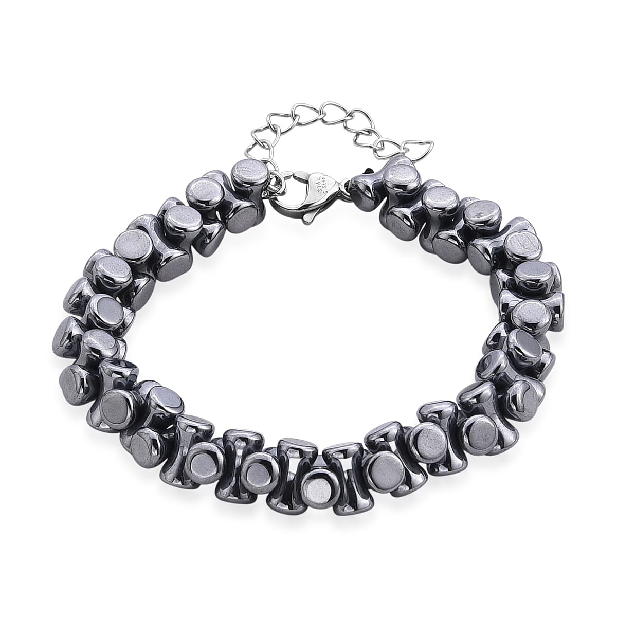 Bone Shape Terahertz 90.00 ctw Beaded Bracelet in Stainless Steel (7-9In) image number 3