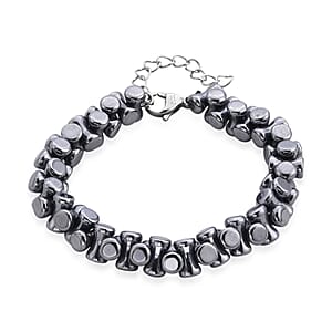 Bone Shape Terahertz 90.00 ctw Beaded Bracelet in Stainless Steel (7-9In)
