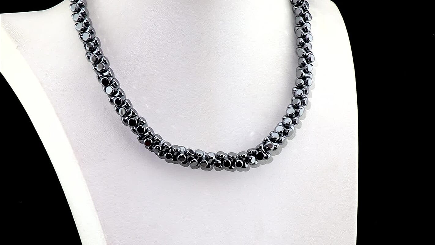 Bone Shape Terahertz 200.00 ctw Beaded Necklace in Stainless Steel 18-20 Inches