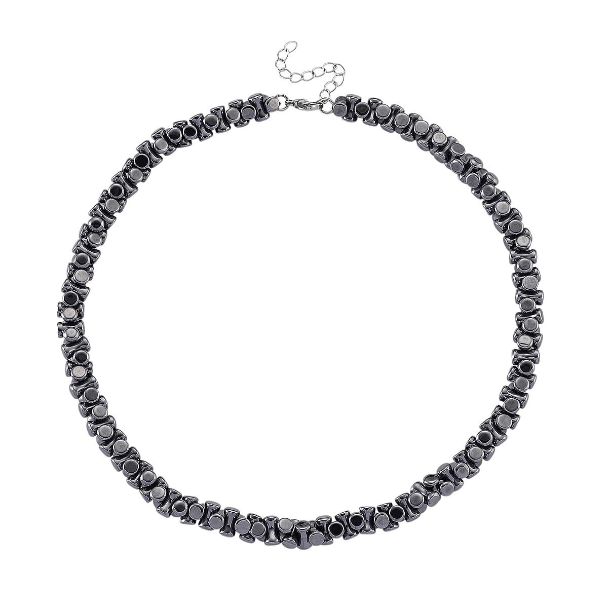 Bone Shape Terahertz 200.00 ctw Beaded Necklace in Stainless Steel 18-20 Inches image number 3