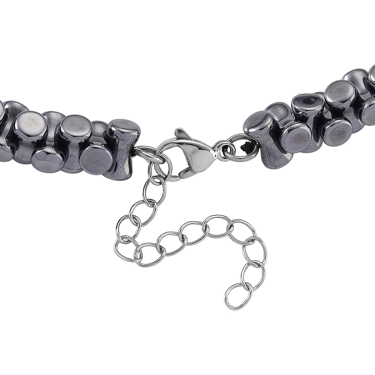 Bone Shape Terahertz 200.00 ctw Beaded Necklace in Stainless Steel 18-20 Inches image number 5