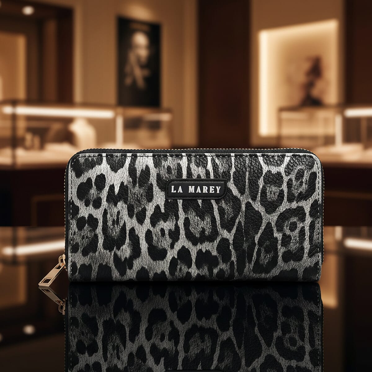  La Marey Black Faux Leather Leopard and Silver Crocodile Print Set of 2 Wallet image number 1