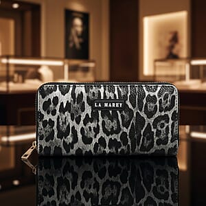  La Marey Black Faux Leather Leopard and Silver Crocodile Print Set of 2 Wallet