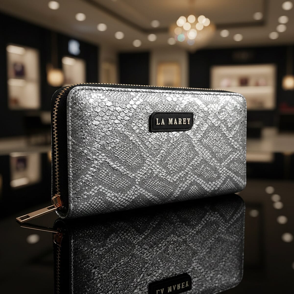  La Marey Black Faux Leather Leopard and Silver Crocodile Print Set of 2 Wallet image number 2