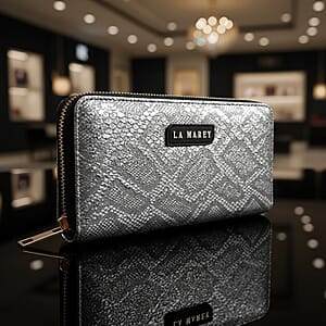  La Marey Black Faux Leather Leopard and Silver Crocodile Print Set of 2 Wallet