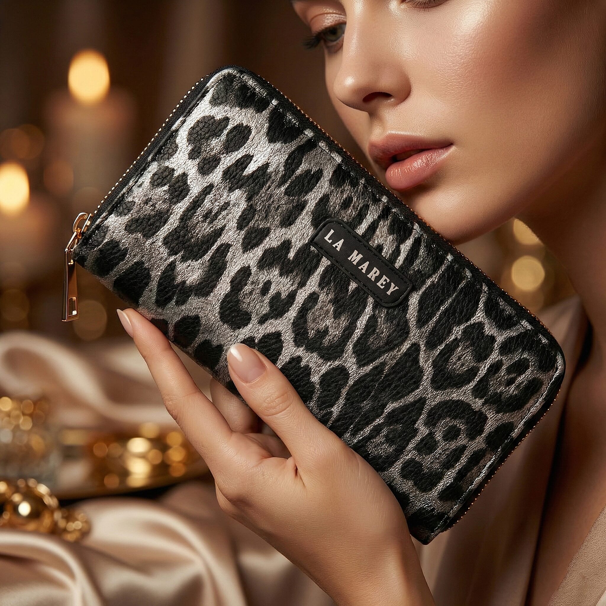 La Marey Black Faux Leather Leopard and Silver Crocodile Print Set of 2 Wallet