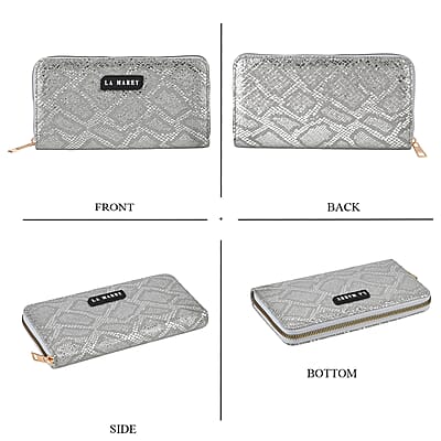 La Marey Black Faux Leather Leopard and Silver Crocodile Print Set of 2 Wallet