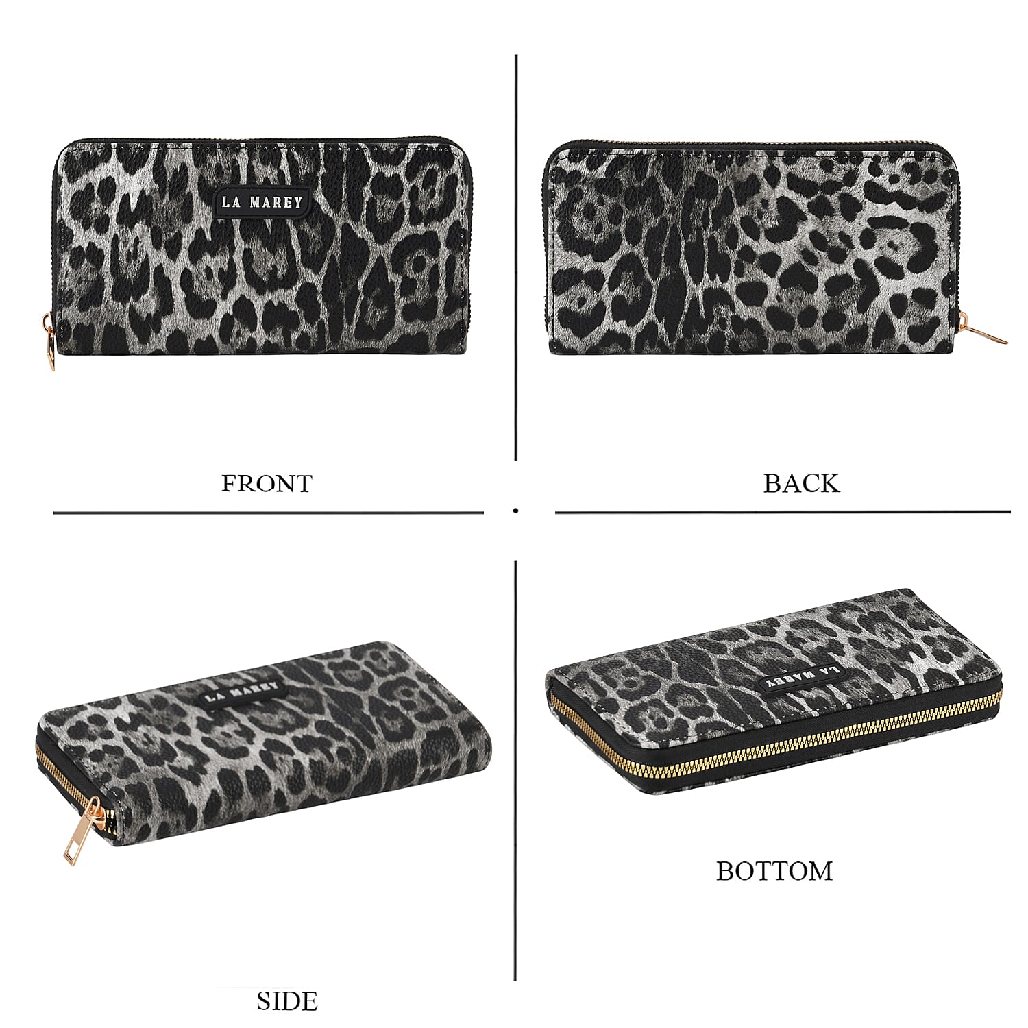 La Marey Black Faux Leather Leopard and Silver Crocodile Print Set of 2 Wallet