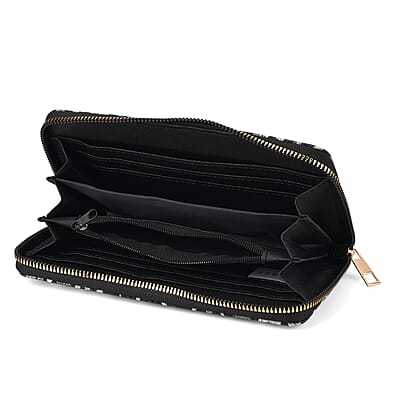 La Marey Black Faux Leather Leopard and Silver Crocodile Print Set of 2 Wallet