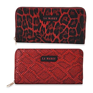  La Marey Wine Faux Leather Leopard and Crocodile Print Set of 2 Wallet