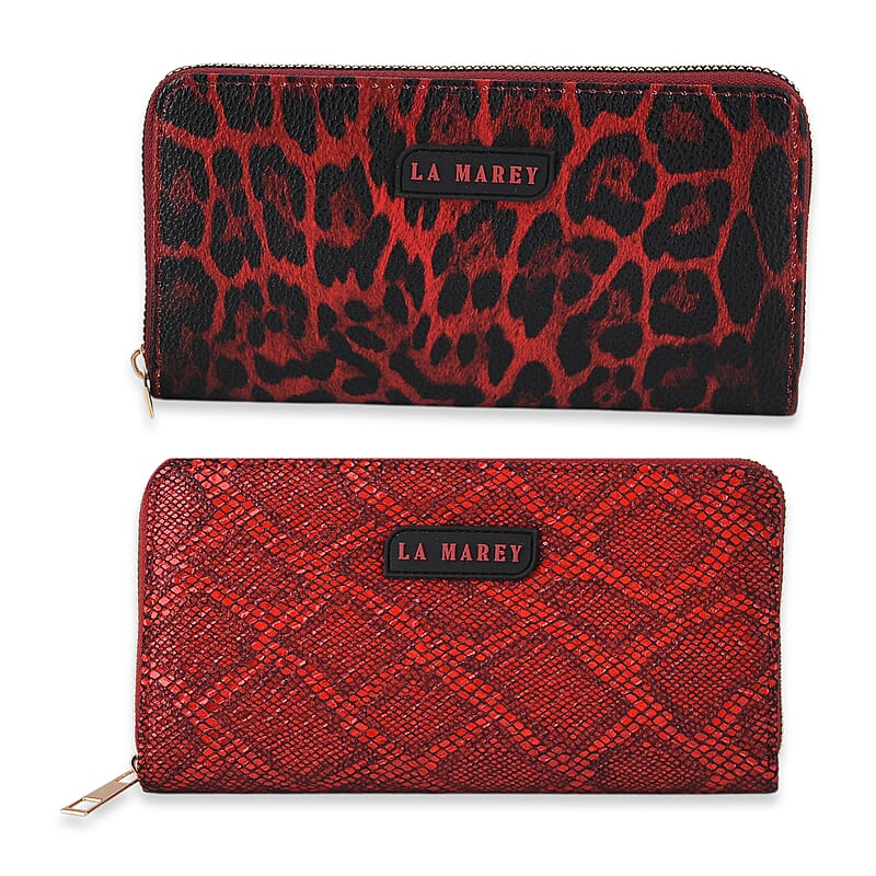 La Marey Wine Faux Leather Leopard and Crocodile Print Set of 2 Wallet