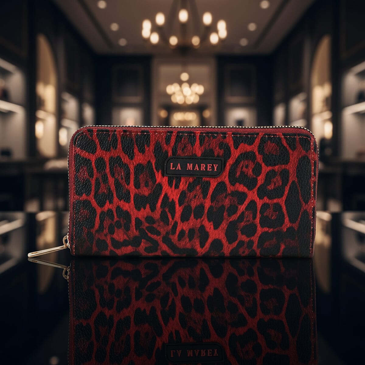  La Marey Wine Faux Leather Leopard and Crocodile Print Set of 2 Wallet image number 2